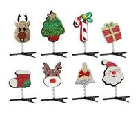 8Pcs Christmas Statement Hair Clips for Women Girls Unisex Glitter Sequin Shiny Santa Claus Elk Xmas Tree Candy Cane Jingle Bell Gifts Box Christmas Stocking Style Spring Hair Decoration Jewelry