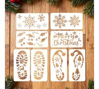 8pcs Christmas Stencils for Crafts, 11.8x5.9in Reusable Santa Boot Foot Prints Elf Footprints Merry Christmas & Snowflake Drawing Templates for Painting on Wood Wall Window DIY Winter Holiday Decor