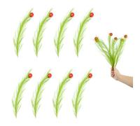 8pcs Christmas Tree Toppers, 14.96 in Plastic Green Pampas Grass Decor with Red Balls Elf Ornaments Stems Curly Tree Picks for Christmas Home Craft Decoration Supplies