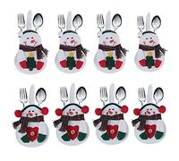 8Pcs Christmas White Snowman Tableware Holders Set - Knife and Fork Bags Covers for Thanksgiving, New Year, Christmas Party Decorations, Xmas Dinner Table Ornaments