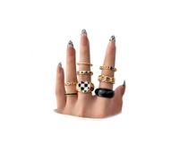 8Pcs Chunky Knuckle Rings Set for Women Girls,Retro Black Heart Star Finger Rings Statement Ring Set Festival Jewelry Gifts, Gold plated, No Gemstone