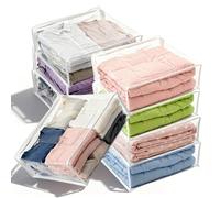 8PCS Clear Zippered Storage Bags, Plastic Clothes Organiser Bag Foldable Storage Bags with Handle for Sweater Blanket Bed Sheet 16 X 12 X 4 Inch