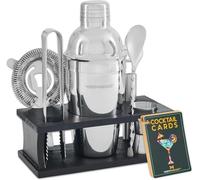 8Pcs Cocktail Shaker Set, Bartender Kit with Black Wood Stand, Stainless Steel Bar Tool Set for Drink Mixing Home Bartending Kit