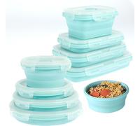 8Pcs Collapsible Silicone Food Storage Containers with Lids, Collapsible Square Round Meal Prep Lunch Containers Bento Boxes, Folding Stackable Outdoor Lunch Box Microwave, Freezer and Dishwasher Safe
