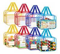 8pcs Colorful Clear Toy Storage Bags, Waterproof PVC Storage Bags with Handle, Toy Storage Bag with Zipper for Building Blocks, Puzzles, Books 12x9.6x4.7 Inch