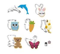 8PCS Cookie Cutters Set, Food Grade 430 Stainless Steel Durable & Non-Toxic Animal and Plant Shapes Biscuit Cutters for Kids Baking and Holiday Desserts