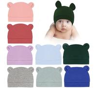 8pcs Cotton Baby Hats Newborn Soft Stretch Turban Hat with Bear Ears Cute Design for 0-3 Months Girls Boys Toddlers