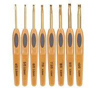 8Pcs Crochet Hook Set, Soft Touch Crochet Hooks Sets Soft Grip Knitting Tools Aluminum Ergonomic Sweater Needles Brown Plastic Handle for Knitter Enthusiasts