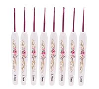 8pcs Crochet Hooks Hand Polished Ergonomic Handle Printed Red Flower Pattern Aluminum Knitting Needles Set