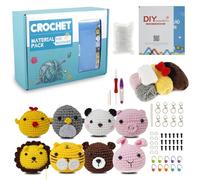 8Pcs Crochet Kit for Beginners, Complete Crochet Knitting Kit Adorable Animal Crochet Starter Pack with Yarn Stuffing Keychain DIY Crochet Craft Kit with Step-by-Step Video for Adults Kids