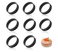 8PCS Crumpet Rings, Stainless Steel Fried Egg Ring Black Tart Ring Non Stick Baking Ring for Eggs, Pancake, Beef Patty Making (8.5CM)