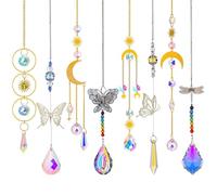 8pcs Crystal Pendant Butterfly Moon Rainbow Maker Sun Light Catcher Colorful Beads Hanging Ornaments Garden Windchime