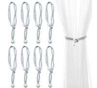 8pcs Curtain Tie Backs Rope Pearl Curtain Tiebacks Straps Buckles Curtain Tie Backs Adjustable Grey Rope for Home Hotel Office Simple Style Decorative Curtain Tiebacks