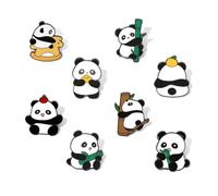 8PCs Cute Panda Bear Green Bamboo Apple Brooch Pin - Cartoon Animal Enamel Lapel Pin for Backpack, Jacket, Hat Decoration - DIY Badges Jewelry Gift for Friends Family