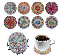 8Pcs Datura Diamond Art Coasters Kits Adults Beginners, 10 x 10cm Non-Slip Round Diamond Coasters Kit with Holder, Diamond Painting Coaster for Cups Mug Glass (Size4)