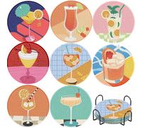 8pcs Diamond Art Coasters Set, Cocktail Diamond Painting Coasters Arts And Crafts For Adults, Full Round Non Slip DIY Gem Art Hobbies For Beginner, Ideal For Coffee Cup Teacup, Gifts For Women Men