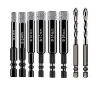8Pcs Diamond Drill Bit Set, 6/8/10/12/14/16mm Porcelain Tile Dri-ll Bit, Diamond Drill Bits and 2pcs 6mm Hex Shank D-rill Bit, Ideal for Glass, Tiles, Porcelain, Granite, Marble, Hard Materials