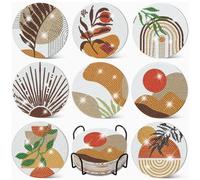 8PCS Diamond Painting Coasters Kit with Holder,DIY Diamond Painting Coasters Kit,Abstract Plant Diamonds Art Coaster,Gift to Enhance Concentration and Release Stress,for Adults,Beginners