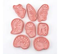 8Pcs Dinosaur Fossil Cookie Cutters Set - 3D Dinosaur Skeleton Biscuit Moulds with Embossing Stamp for Baking, Kids Baking & Dino Party Decorations
