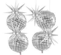8PCS Disco Ball Balloons with Silver Star Balloons, Inflatable Disco Ball 22 Inch Metallic Silver Foil Balloon for Disco Party Decorations Birthday Bachelorette New Year Christmas Party Decorations