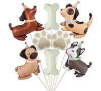 8Pcs Dog Balloons Set Paw Print Foil Balloon 30 Inch Bone Shaped Dachshund Husky Pug Spotted Doggy Paw Party Balloons Pets Puppy Birthday Party Decoration