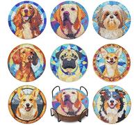 8PCS Dog Diamond Art Coasters Set DIY Diamond Coasters Kit Office Home Kitchen Dog Cup Diamonds Painting Coaster