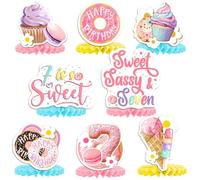 8pcs Donut Ice Cream 7th Birthday Honeycomb Centerpiece Decorations, Sweet Sassy and Seven Birthday Decorations for Girls Seven Is So Sweet 7 Year Old Bday Party Table Decor