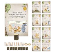 8Pcs Double Side Winnie Party Cards with Wooden Stands, Classic Pooh Baby Shower Decorations, Winnie Quotes Baby Shower Centerpieces, Perfect for Birthday Party Supplies, Nursery Decor Prints