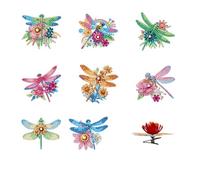 8pcs Dragonfly DIY Diamond Painting Kits with Clips and Accessories Flower Arrangement Ornament Diamond Art Painting Kits Birthday/Wedding Wreath Decoration Flower Pot Decoration Garden Decor