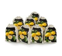 8PCS Drawstring Bags, Lemon And Flower Cotton Storage Bags for Home, Reusable Jewelry Pouch Portable Bunches Pocket for Party Wedding Christmas Gift Bag