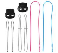 8pcs Drawstring Threader Tool Set,Flexible Drawstring Threaders Plastic Drawstring Replacement Tool 2 Pcs Metal Drawstring Threaders 2 Pcs Metal Tweezers and 2 Pcs Cord Locks for Shorts Hoodies