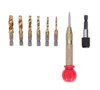 8PCS Drill Tap Set, Metric Combination Drill Tap Bit Set with Hex Shank, HSS Ti Coated for Wood Copper Aluminum Iron, Includes Quick Release Rod and Punch