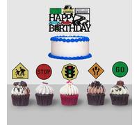 8Pcs Driver License Cake Topper- Funny Transportation Birthday Cake Decor,16th Birthday Party Decorations for Boys, New Driver Learner Driver Car Road Signs Theme Cake Decor Supplies