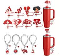8pcs DST Sorority Silicone Straw Cover Toppers for Stanley with 4pcs Cup Charms for Yeti Tumblers Water Bottle Decor 1913 Delta Sigma Theta Sorority Accessories Sisterhood Gift (Delta theme1)