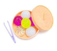8Pcs Dumpling Squishy Toy with Steamer and Tweezer, Clear Gillter Dumpling Fidget Toy, Slow Rising Squishies for Stress Relief, Soft Sensory Squeeze Toys for Home & Office