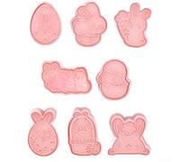 8pcs Easter Cookie Cutters PP Biscuit Moulds Cartoon Shapes for Kids Baking Party Cake Decorating Tools Pink Set 16.5x21cm