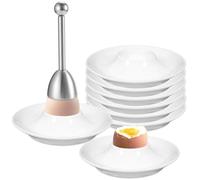 8PCS Egg Cups, Boiled Egg Holder with 1Pcs Egg Cracker, White Plastic Egg Cup Set for Hard Soft Boiled Eggs, Breakfast, Dinner, Microwave and Dishwasher Safe