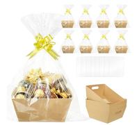 8Pcs Empty Gift Basket Set Thick Kraft Gift Basket with 10 Bows 10 Wrap Bags Large Gift Box to Fill for Christmas, Valentine’s Day, Birthday, Thanksgiving, Wedding