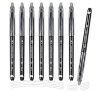8PCS Erasable Pens Black, 0.5mm Fine Point Pens, Rub Out Pens with Rubbers on the End, Gel Ink Eraser Pen, Black Rollerball Pen, School Stationary Supplies