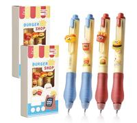 8PCS Erasable Pens Set - Cute Kawaii Burger Shop Rub Out Pen, 0.5mm Erasable Gel Pens (4 Blue & 4 Black) with Ultra-Soft Burden-Reducing Grip, Fidget Pen Design Stationery Gift for Girls/Students/Off