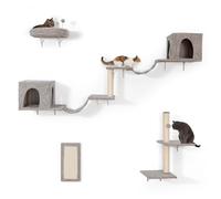 8PCS Extra Large Cat Wall Furniture Set, Wall Mounted Cat Climbing Shelves with 2 Spacious Condos/2 Bridges/Scratching Post, Cats Shelves Pet Activity Center Cat Tree for Indoor, Gray
