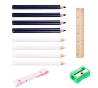 8pcs Fabric Marking Pencils for Sewing, White & Blue Water Soluble Fabric Mark Washable Tailors Chalk Pen and Tracing Tools with Sharpener, Ruler &Soft Measure for Dressmakers Quilting Crafts Supplies