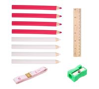 8pcs Fabric Pencils for Sewing, White & Pink Water Soluble Fabric Maker Washable Tailors Chalk Pen Marking Tracing Tools with Sharpener Ruler & Soft Measure for Dressmakers Quilting Crafts Supplies