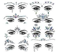8Pcs Face Gems Glitter Stickers Gemstone for Festivals Party,Rhinestone Stick on Top Eyes,Self Adhesive Body Jewels Tattoos,Women Tattoos Accessories on Music Carnival Party Halloween Christma
