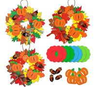 8Pcs Fall Pumpkin Autumn Wreath Craft Kits for Kids Autumn Decorations DIY Creative Foam Fall Harvest Party Window Decorations Craft with Pumpkin Leaf Acorn Maple Wreath Decor