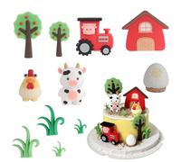 8pcs Farm Cake Decorations - Three-dimensional Red Farm Animal Cake Toppers, Big Animal Cake Decorations, Standing Farm Themed Birthday Decorations, Baby Party, Topper Tractor Cow Animals
