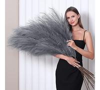8PCS Faux Pampas Grass Decor Tall 45"/115CM, Large Artificial Grey Pampas Grass Bulk, Long Fluffy Fake Pompas for Floor Vase Filler, Flower Arrangement, Wedding, Party, Home, Boho Decor (Grey)