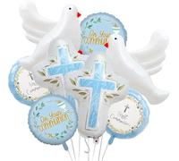 8Pcs First Communion Decorations Balloons, Baptism Party Foil Balloons for Boy Toddler First Communion God Bless Christening Memorial Theme Birthday Baptism Party Decorations Supplies (Blue)