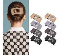 8PCS Flat Hair Claw Clips,Large Matte Rectangle No-Slip Claw Clips for Women, French Flat Square Hairclips for Thick Medium Thin Hair, Strong Hold Styling Barrettes Accessories (E)