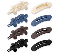 8pcs Flat Hair Clips for Women, 2 Style Matte Lay Flat Claw Clip Multi-Color Flower Flat Hair Clips French Concord Flat Hair Clips for Thin Hair